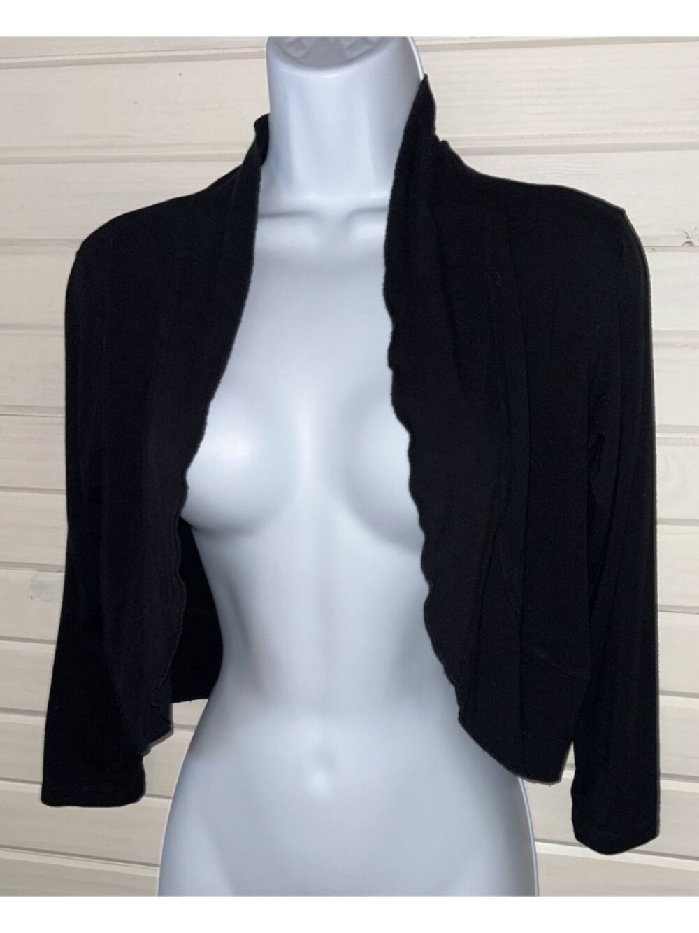 VTG Soft Surroundings Sz SMALL Black Shrug Sweater Bolero Viscose Cardigan VGUC